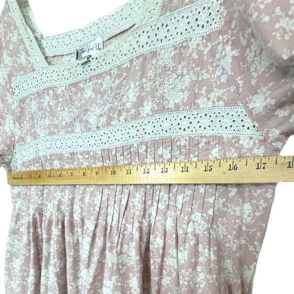 Victorian Cotton Nightgown Prairie Dress M Pintuck Eyelet Lace Peasant Cozycore - Picture 6 of 11